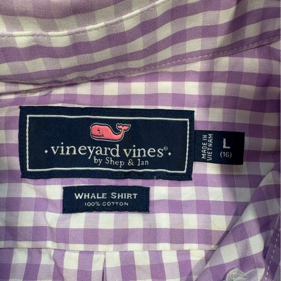 Vineyard Vines Boys Gingham Checked Button Down Shirt Purple/White Size Large - Picture 6 of 7